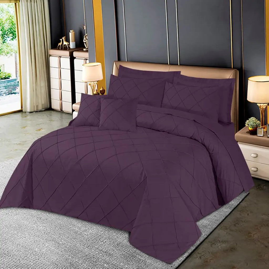 Diagonal Pleated Duvet Set Set 8 Pcs Blueberry Wine-40237 RFS