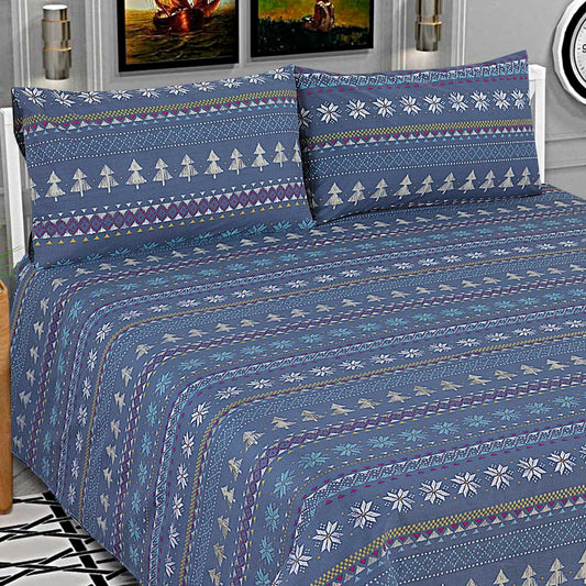 3 Pcs King Size 100% Cotton Bedsheet - Snow Crystal