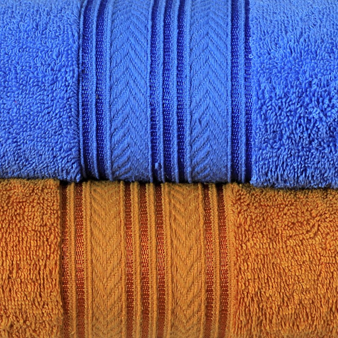 Bath Towel V Fancy Border (Pack Of 2) Mustard & Blue - 524 - Lotus