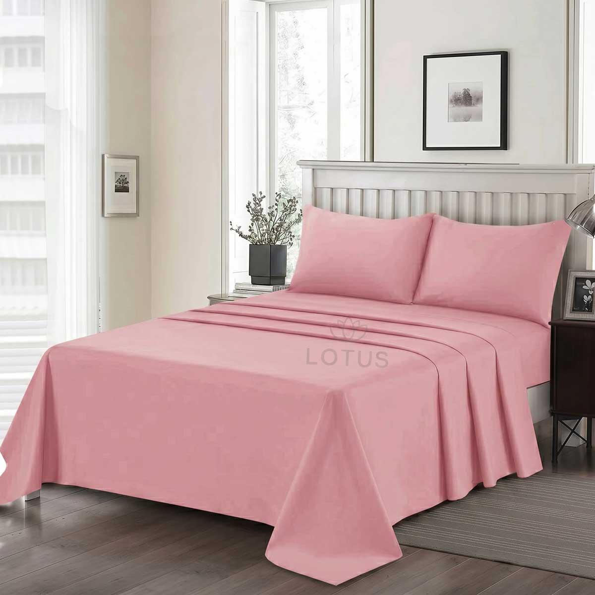3 Pcs King Size Ultra Soft Dyed Bedsheet - Baby Pink