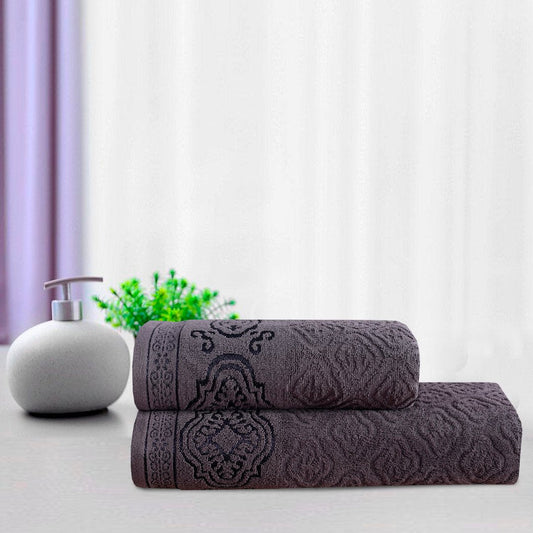 Charcoal Damask - 2 - Pcs Jacquard Towel Set - Lotus