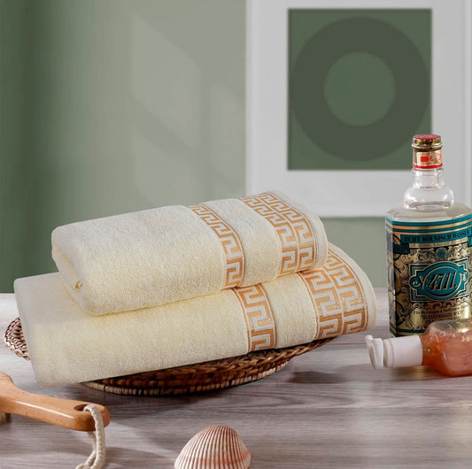 Cream Greek Key - 2 - Pcs Jacquard Towel Set - Lotus