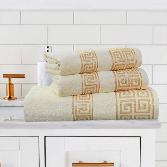 Cream Versatile - 3 - Pcs Jacquard Towel Set - Lotus
