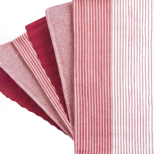 Export Quality Flat & Terry Kitchen Towel Red Stripe - Lotus