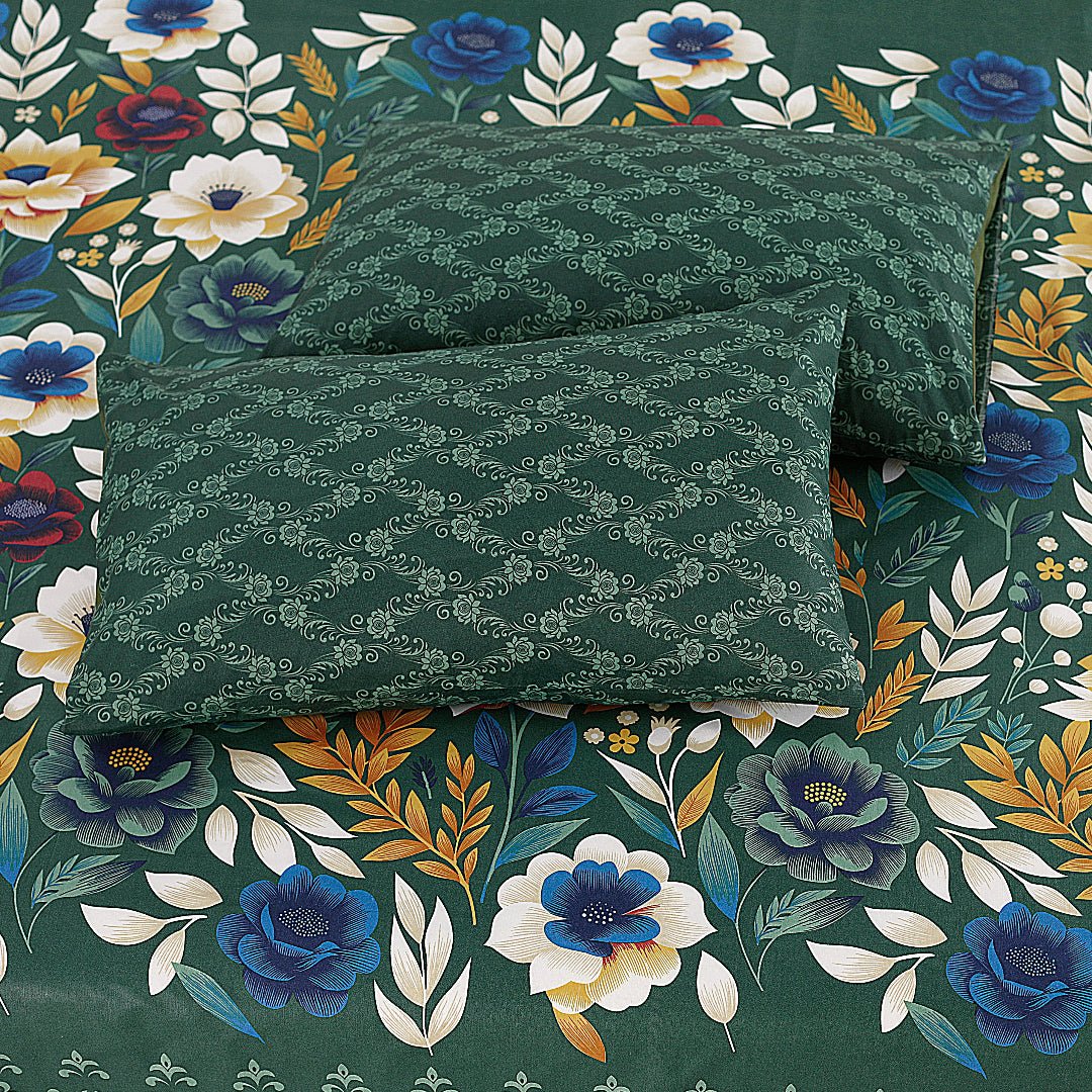 Green Floral - Bed Sheet Set - Lotus