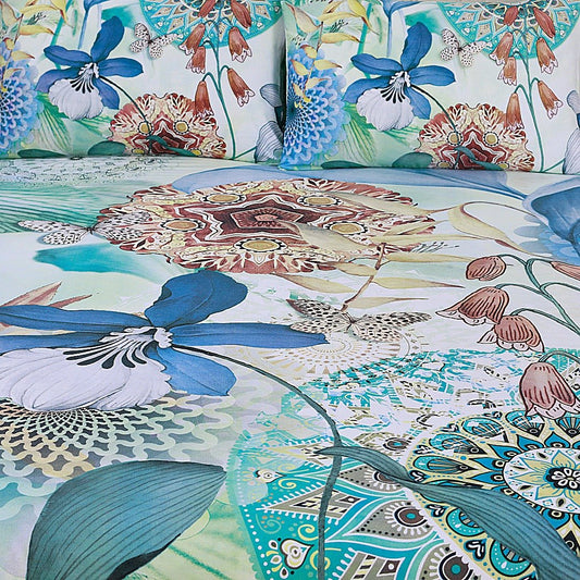 Green Gray Flower - Panel Bed Sheet Set Single - RFS - Lotus