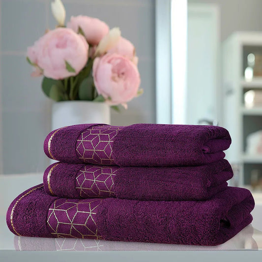 Magenta Diamond - 3 - Pcs Jacquard Towel Set - Lotus