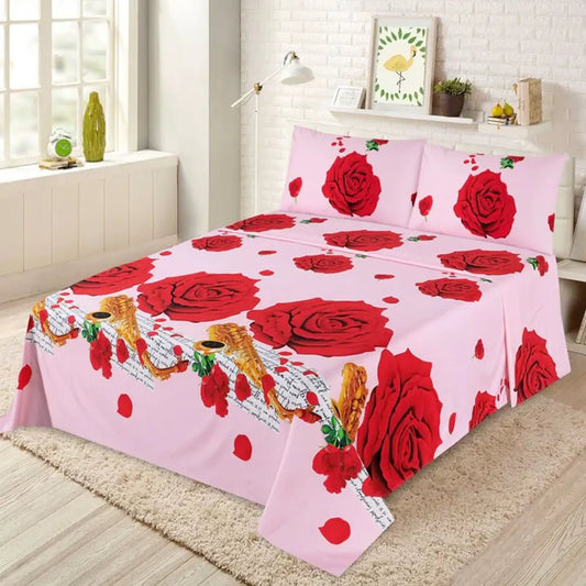 Micro Fiber Bed Sheet 3D Red Rose King - 30302 RFS - Lotus