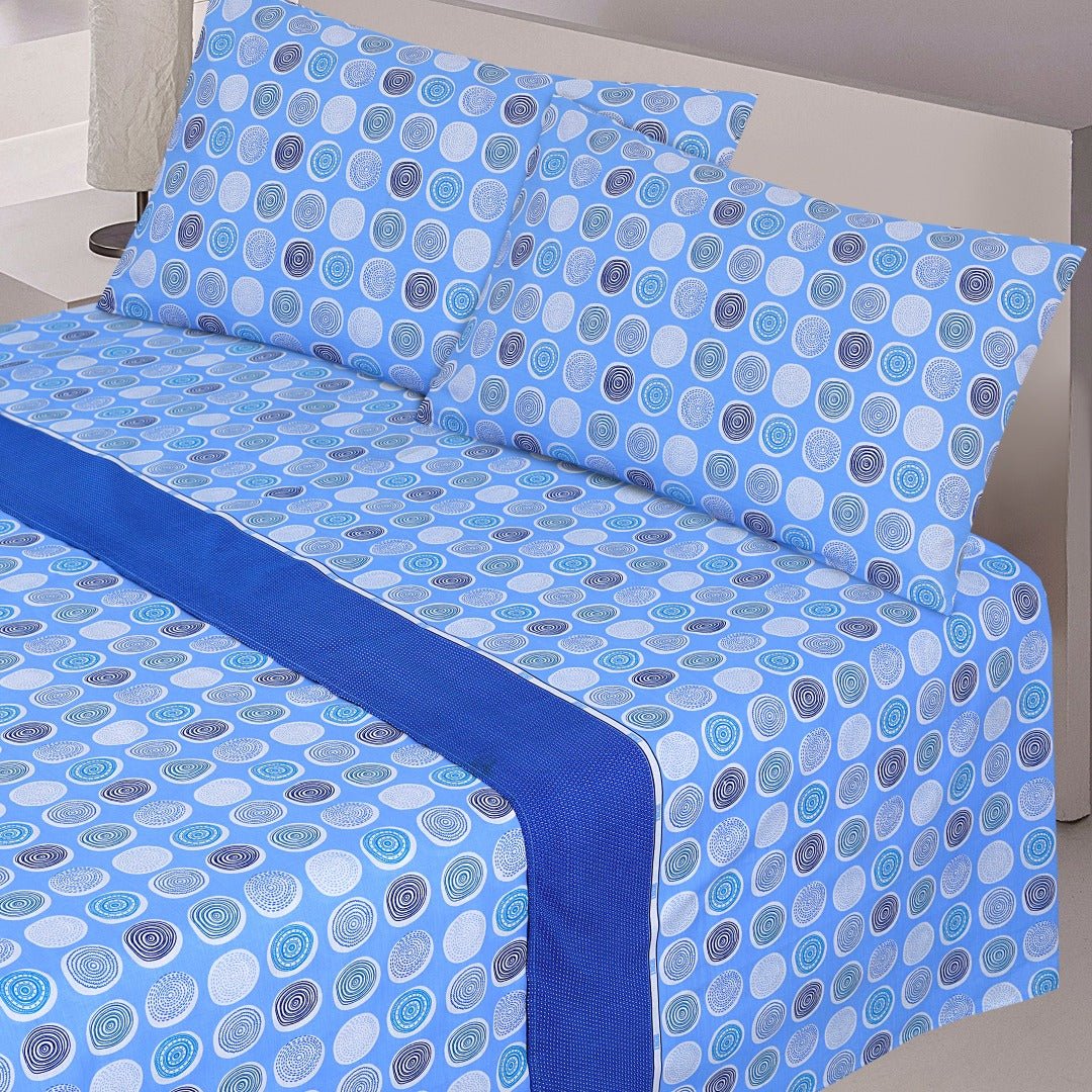 2 Pcs Single Size Easy Care Bedsheet - Multi Circle Blue