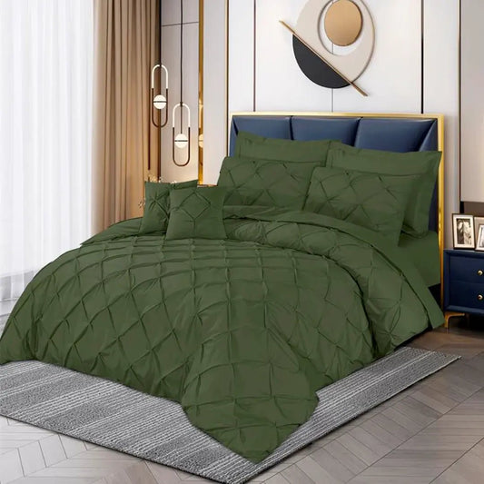 Pin Tuck Duvet Cover 8 Pcs Set Olive Green - 40277 RFS - Lotus