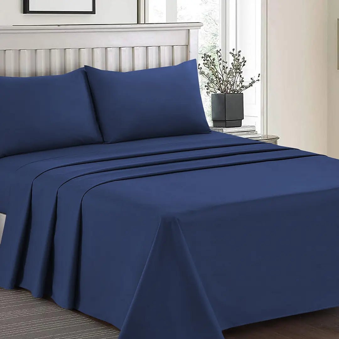 Plain Dyed Bed Sheet Set Navy Single - 30298 RFS - Lotus
