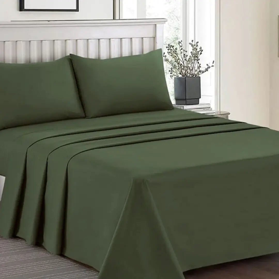 Plain Dyed Bed Sheet Set Olive Green King - 30317 RFS - Lotus