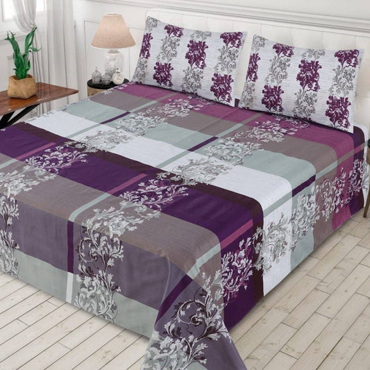 Plum Floral Checkered - Bed Sheet Set - Lotus