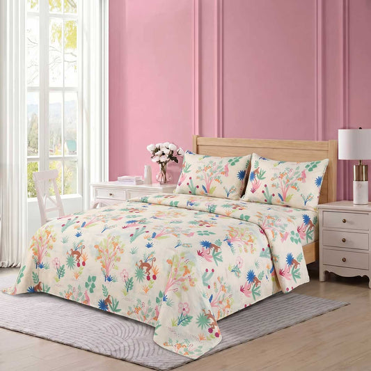 3 Pcs King Size 100% Cotton Bedsheet - Safari