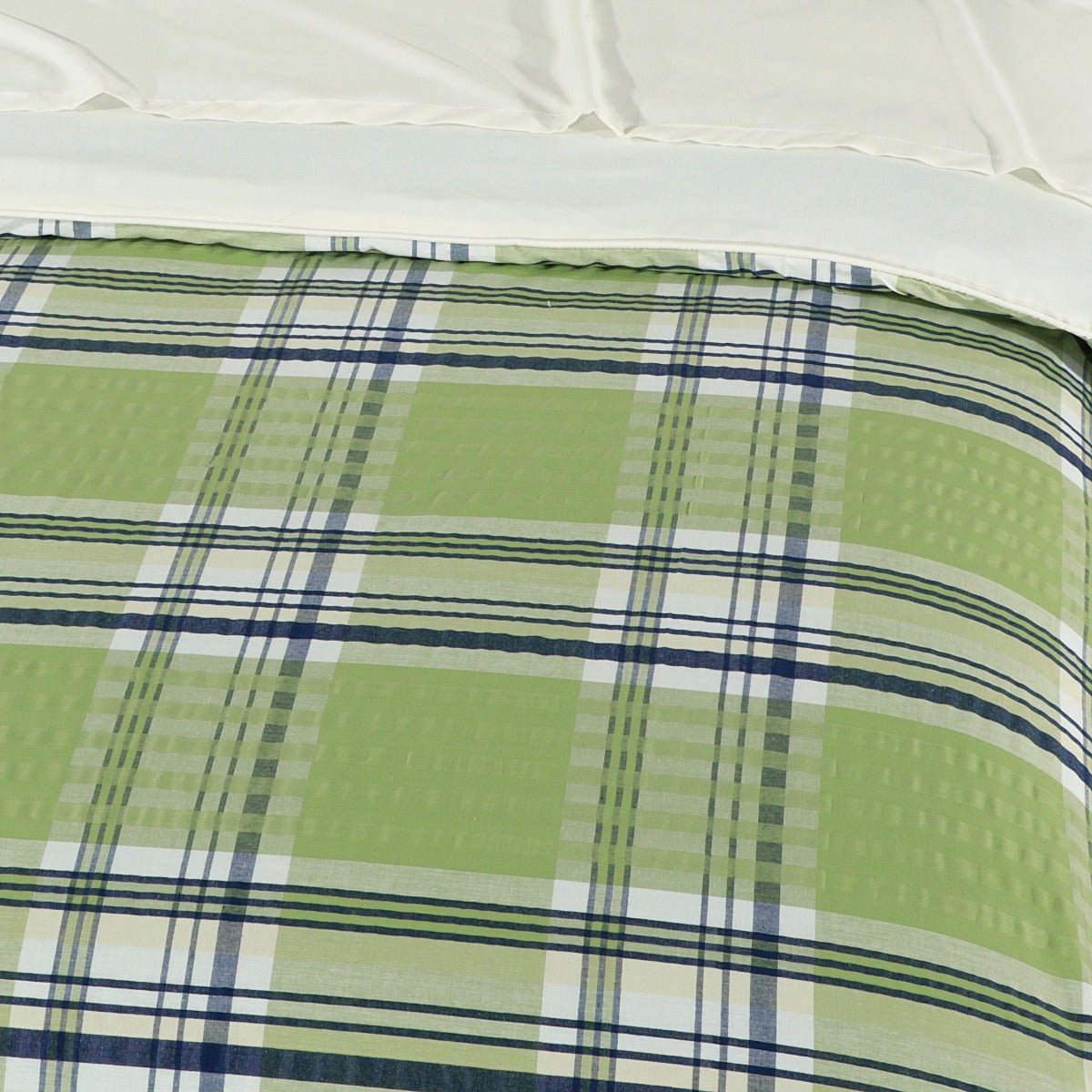 3 Pcs King Size 100% Cotton Bedsheet - Navy Green Plaid