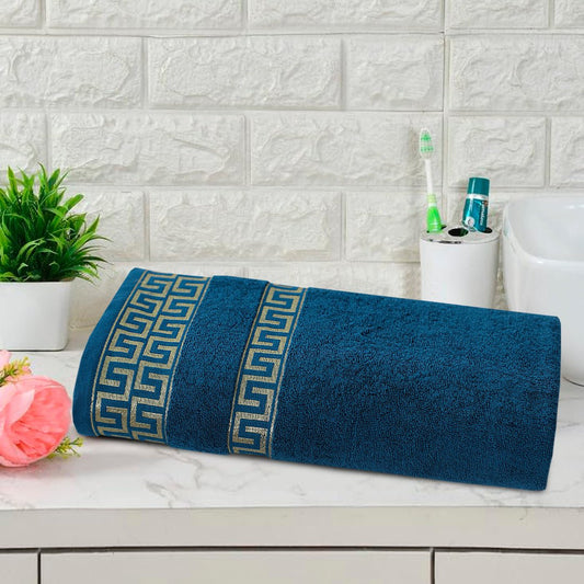 Teal Greek Key - Jacquard Bath Towel - Lotus