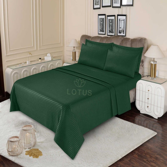 Ultra Soft Bed Sheet Set – Green Stripe, King Size, 3 Pc - Lotus