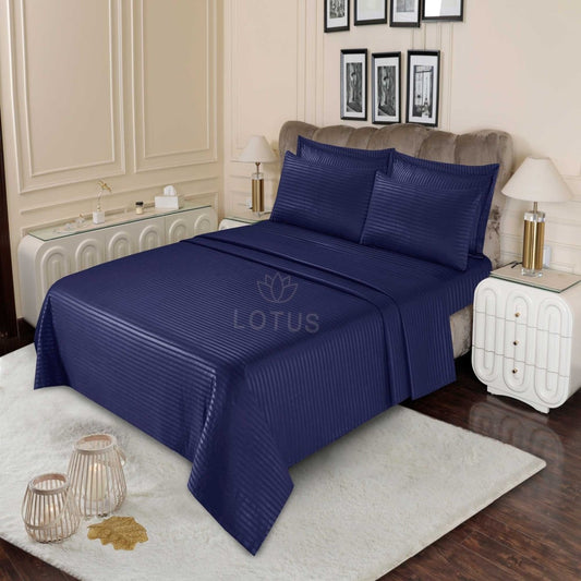 Ultra Soft Bed Sheet Set – Navy Stripe, King Size, 3 Pc - Lotus