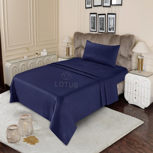 Ultra Soft Bed Sheet Set – Navy Stripe, Single Size, 2 Pc - Lotus