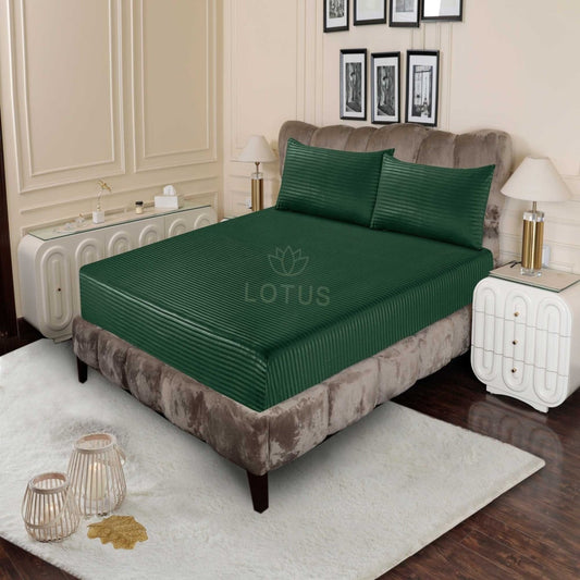 Ultra Soft Fitted Sheet Set – Green Stripe, King Size, 3 Pc - Lotus