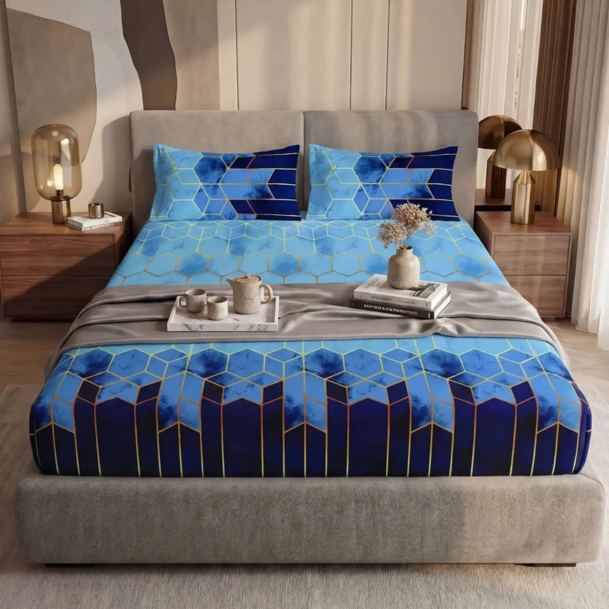 Ultra Soft Fitted Sheet Set – Hexa, King Size, 3 Pc - Lotus