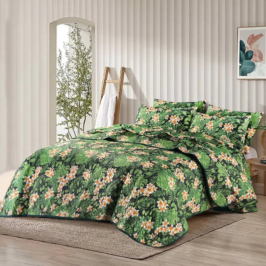 Ultrasonic Micro Fiber Bed Spread Green Flower - 30305 - Lotus
