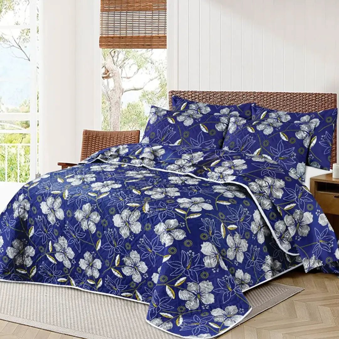 Ultrasonic Micro Fiber Bed Spread White Flowers - 30311 - Lotus