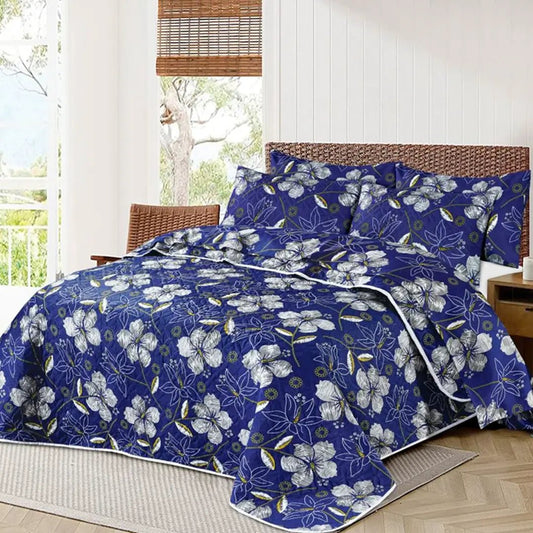 Ultrasonic Micro Fiber Bed Spread White Flowers - 30311 - Lotus