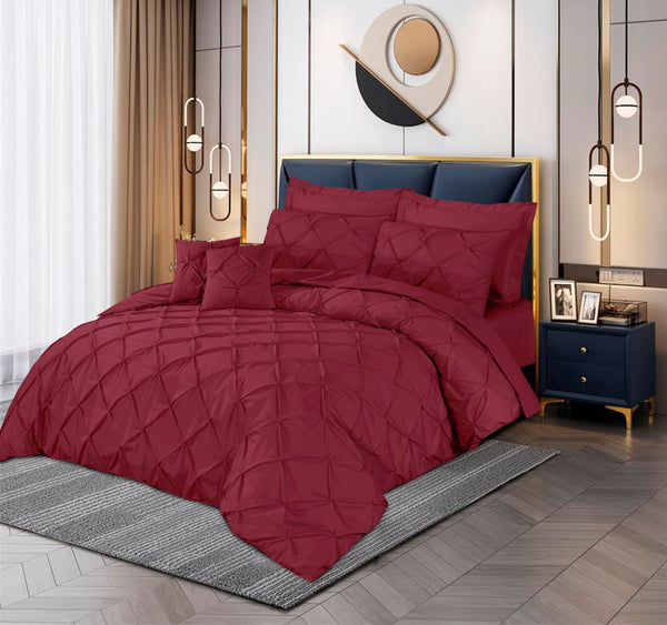 Pin Tuck Duvet Cover 8 Pcs Set Maroon-40193 RFS
