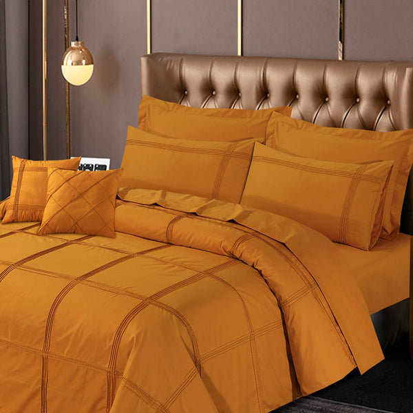 Square Pleated Duvet Cover Set 8 Pcs Mustard-40167 RFS
