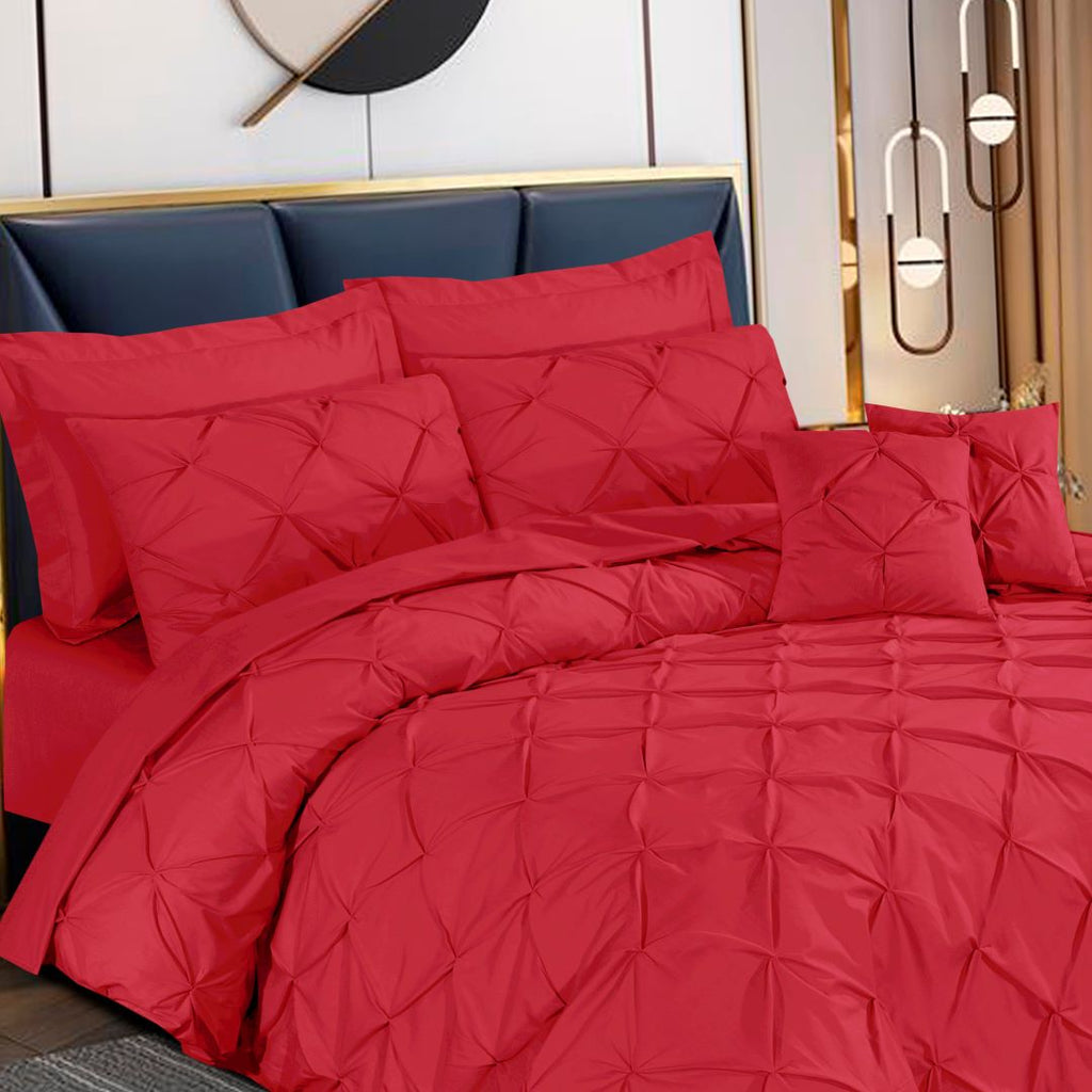 Pin Tuck Duvet Cover 8 Pcs Set Red-40194 RFS