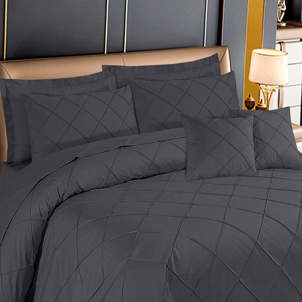 Diagonal Pleated Duvet Cover Set 8 Pcs Gray-40162 RFS