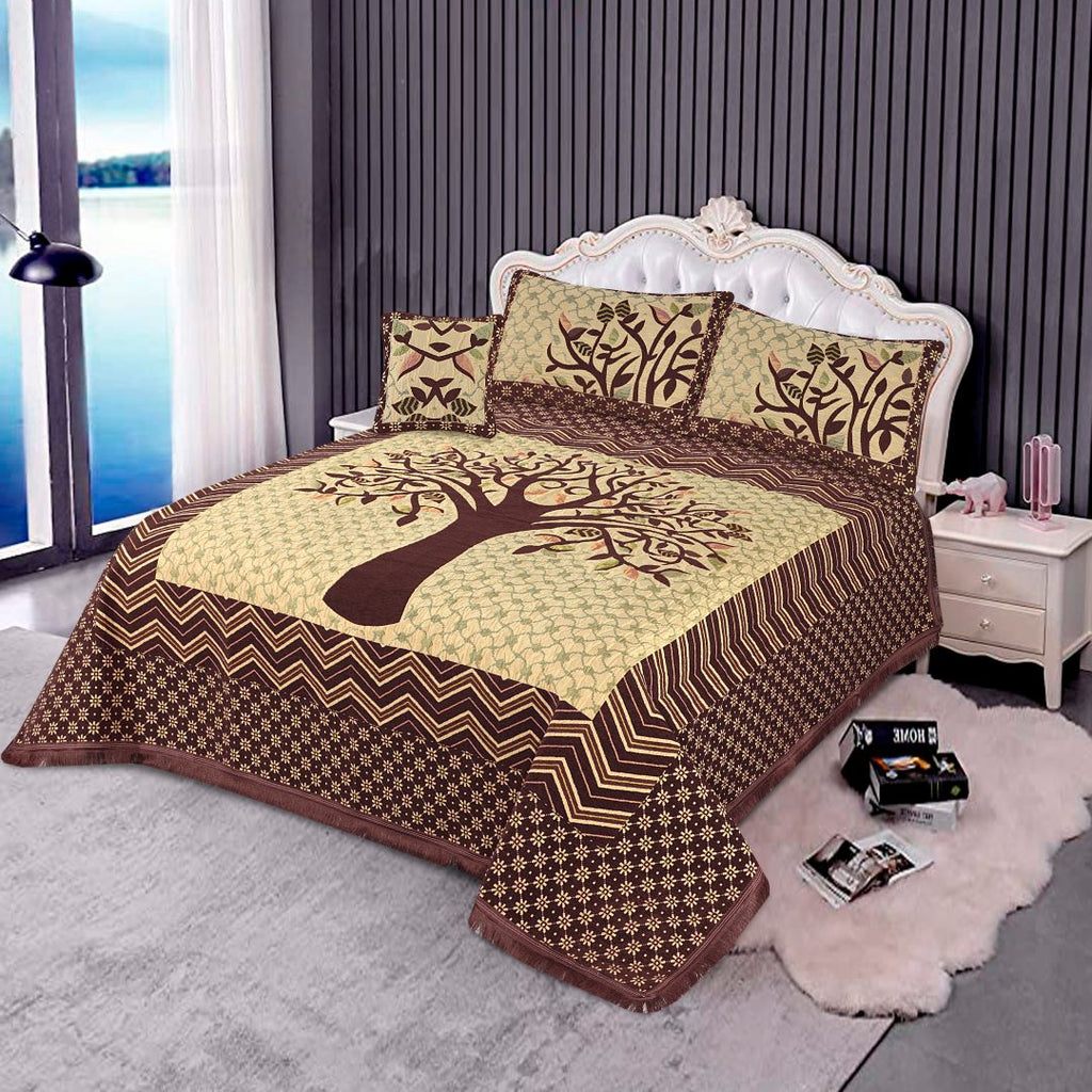 Jacquard Velvet Bed Sheet Set 4 pcs Autumn Tree Chocolate King-40219 RFS