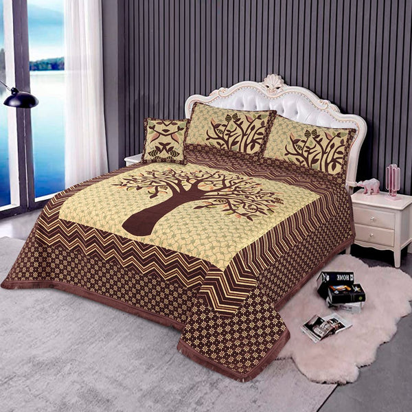 Jacquard Velvet Bed Sheet Set 4 pcs Autumn Tree Chocolate King-40219 RFS