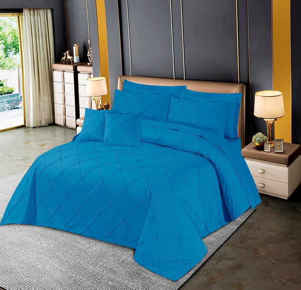Diagonal Pleated Duvet Cover Set 8 Pcs Methyl Blue-40152 RFS