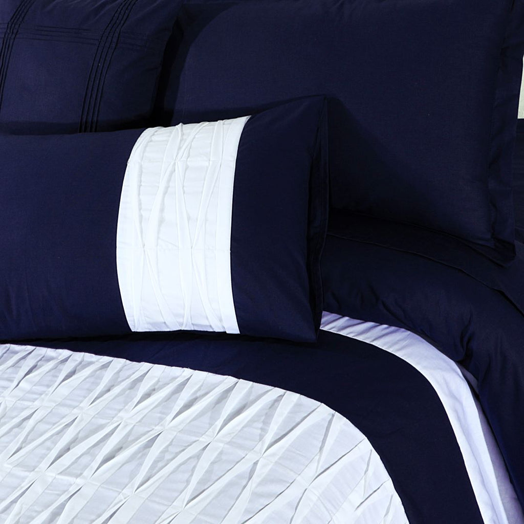 Warped Pleated Quilt Cover Set 8 Pcs Patriot Blue/White-40160 RFS