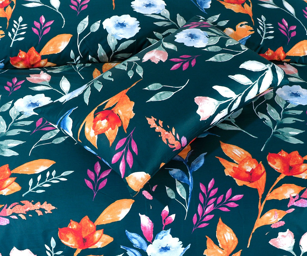 3 Pcs King Size 100% Cotton SATEEN Bedsheet - Topical Leaves