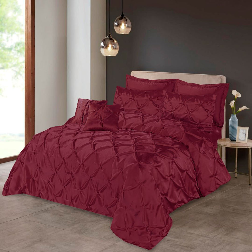 Silk Duvet Cover 8 Pcs Set Pin Tuck Maroon-40250 RFS