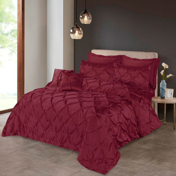Silk Duvet Cover 8 Pcs Set Pin Tuck Maroon-40250 RFS