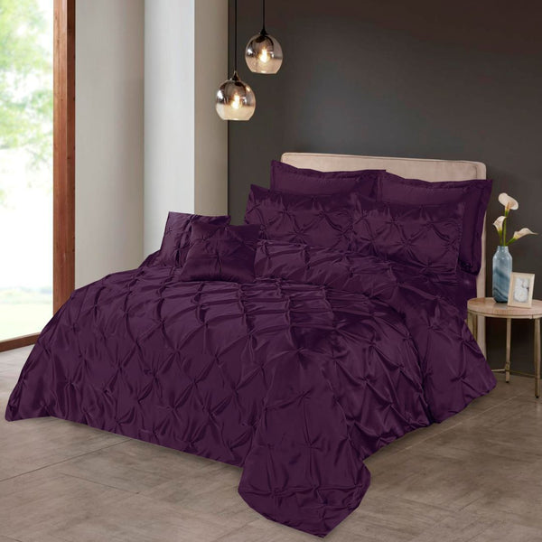 Silk Duvet Cover 8 Pcs Set Pin Tuck Purple-40255 RFS