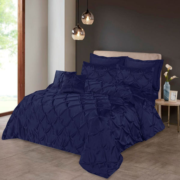 Silk Duvet Cover 8 Pcs Set Pin Tuck Navy-40253 RFS