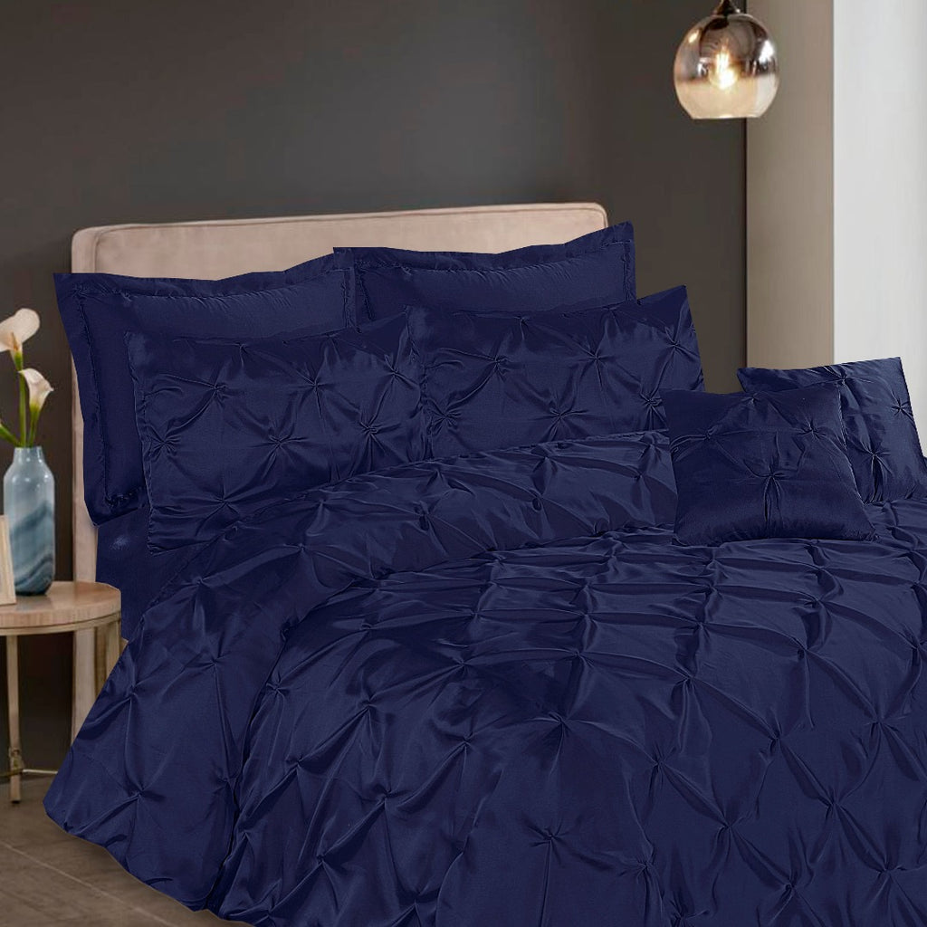 Silk Duvet Cover 8 Pcs Set Pin Tuck Navy-40253 RFS