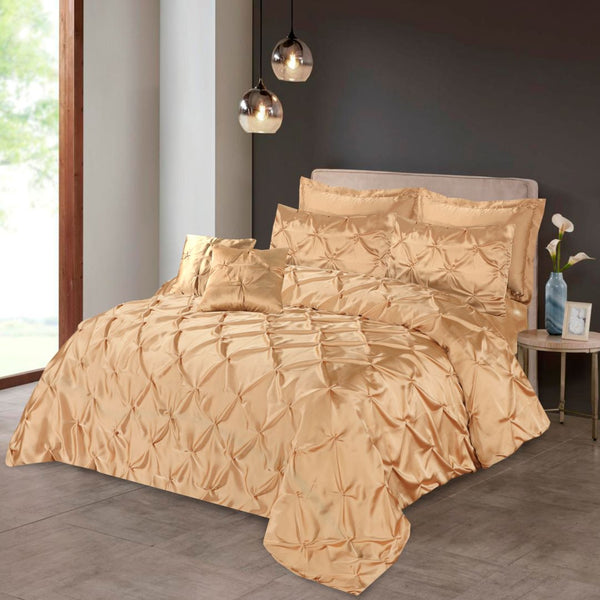 Silk Duvet Cover 8 Pcs Set Pin Tuck Cream-40252 RFS