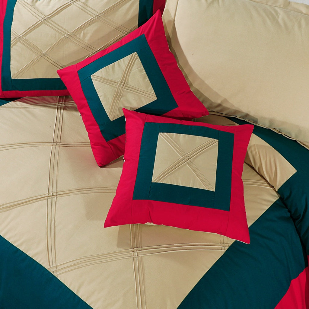 Square plated  Duvet Cover 8 Pcs  Set Red & Beige-40180 RFS