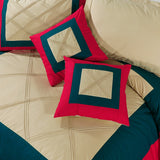 Square plated  Quilt Cover Set Red & Beige-40180 RFS