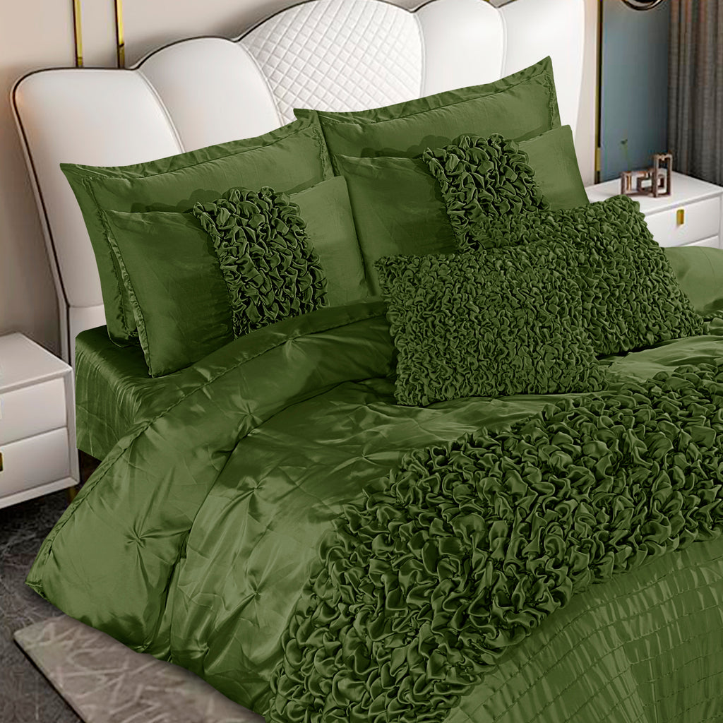 Silk Roly-Poly Pin Tuck Duvet Cover 8 Pcs Set Green-40268 RFS