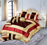 Bridal Comforter Set Velvet Silk Chocolate Red & Golden-40196