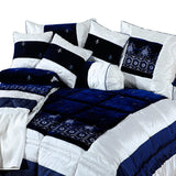 Bridal Comforter Set Velvet Silk Navy & White-40195