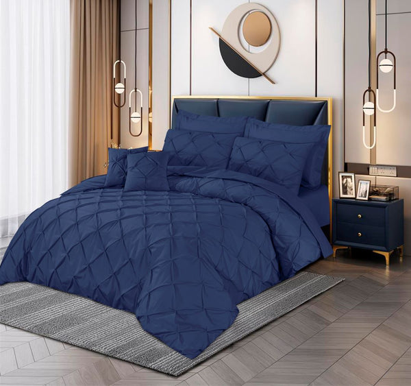 Pin Tuck Duvet Cover 8 Pcs Set Navy-40190 RFS