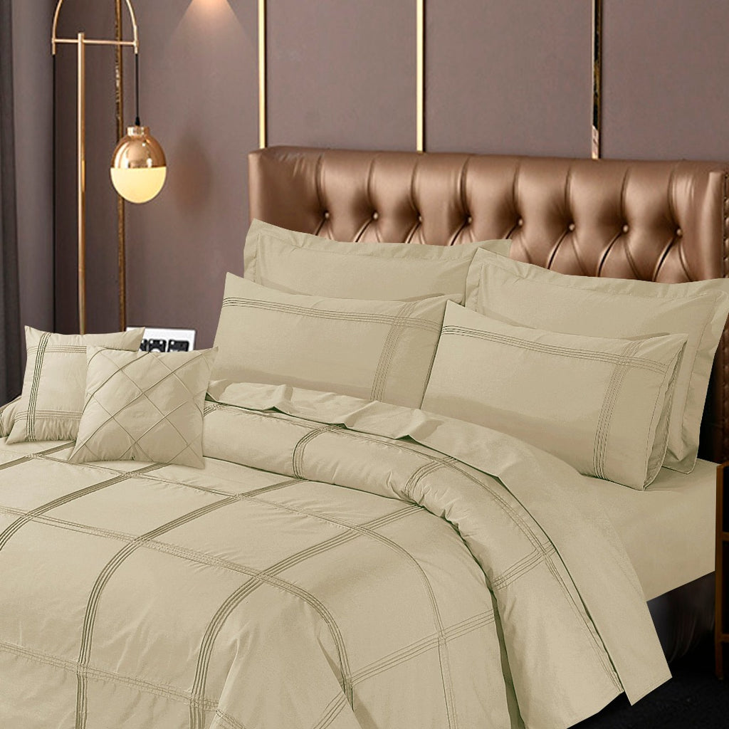 Square Pleated Duvet Cover 8 Pcs Set Beige-40197 RFS